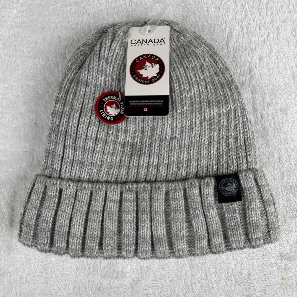 NWT Canada‎ Weather Gear Beanie Hat Thermal Plush Lining Gray $40